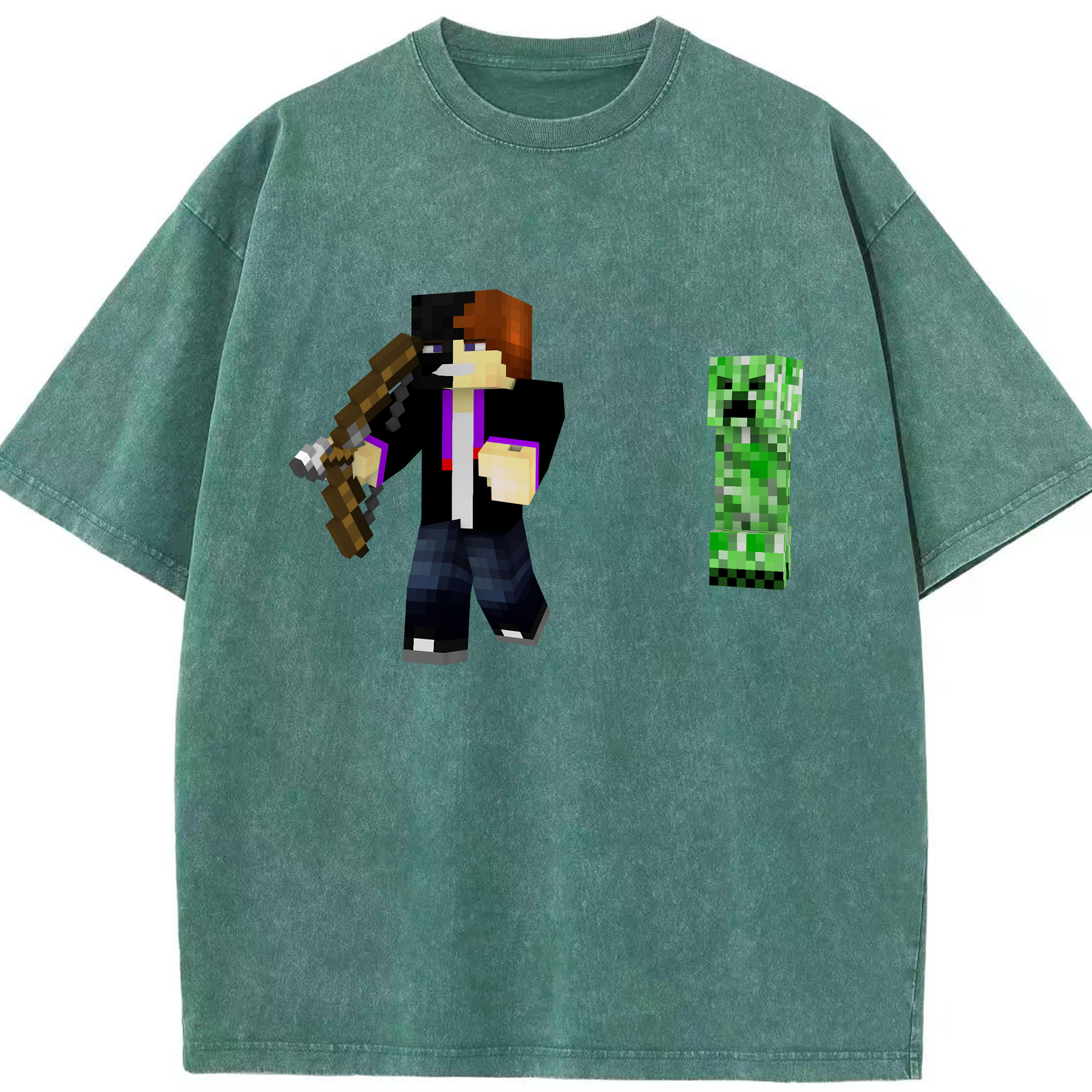 （画像用） マインクラフト ブロックの世界 Minecraft MC Block world 綿100% ヴィンテージ風 半袖Tシャツ（フロントプリント）